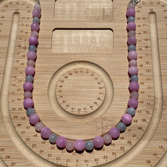 25 inches Kunzite, Rose quartz, aquamarine statement necklace in silver for women, February birthstone jewellery.