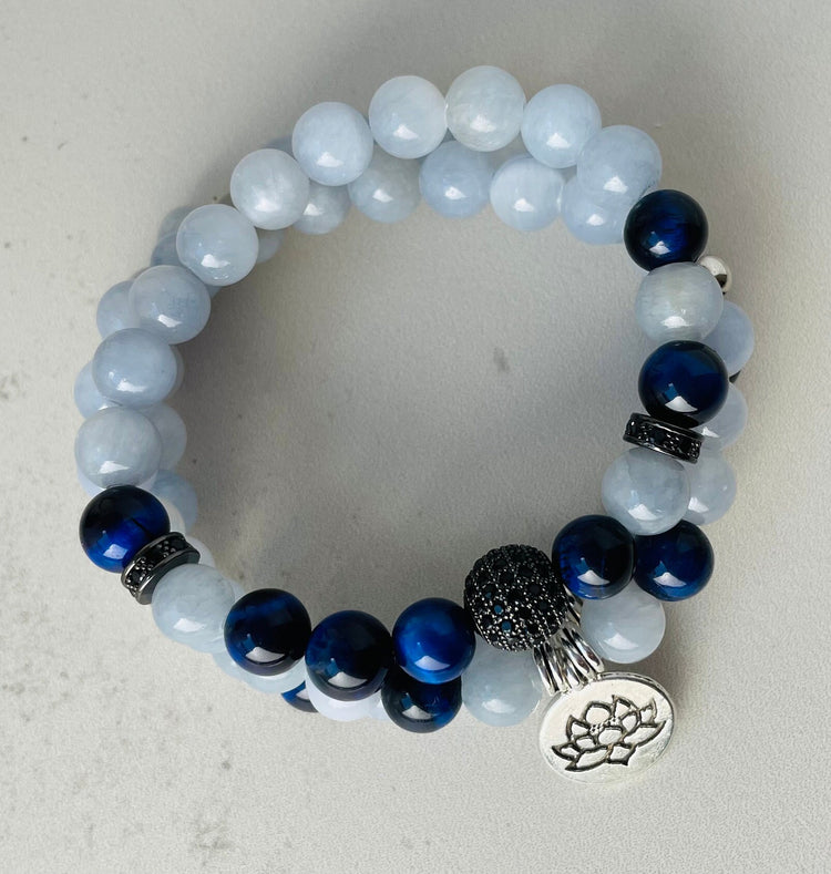 Set of 3 genuine Aquamarine beaded bracelets.