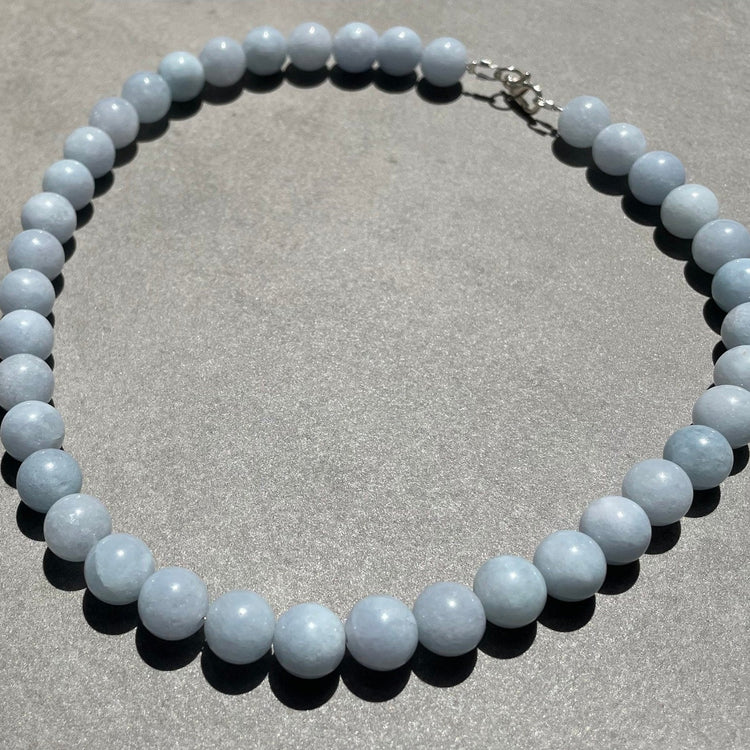 Natural Aquamarine matinee/ collar necklace in sterling silver for women, Handmade gift for her.