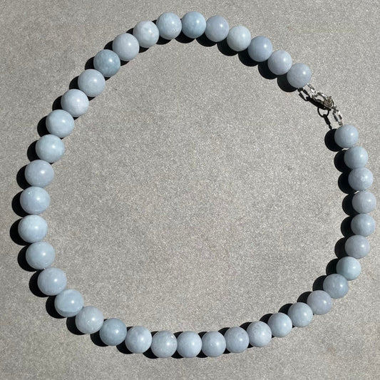 Natural Aquamarine matinee/ collar necklace in sterling silver for women, Handmade gift for her.