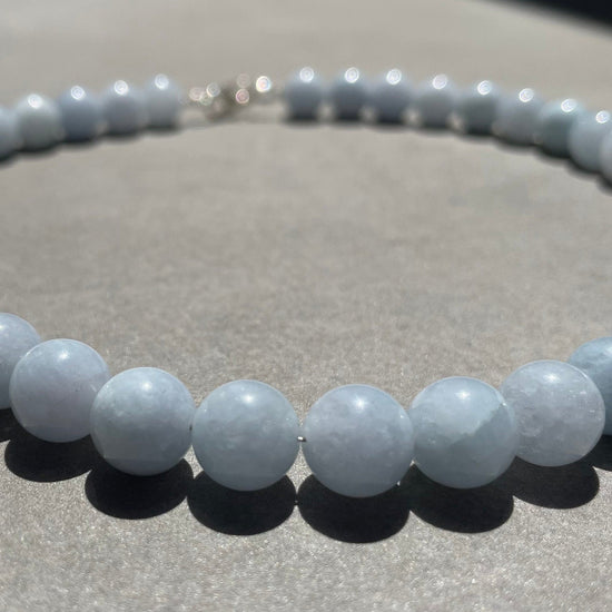 Natural Aquamarine matinee/ collar necklace in sterling silver for women, Handmade gift for her.